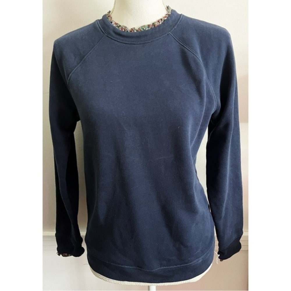 J. Crew • Navy Floral Ruffleneck Pullover Sweatshirt